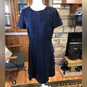 TAHARI ARTHUR LEVINE SIZE 10 BLACK AND BLUE STRIPED WITH BLUE GLITTER VERY COOL